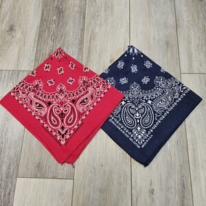 Hav A Hank Vintage 2 Pack Bundle Red Blue Paisley Bandana Made in USA Classic